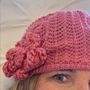 D&Y Rose Knit Beanie with Floral Accent